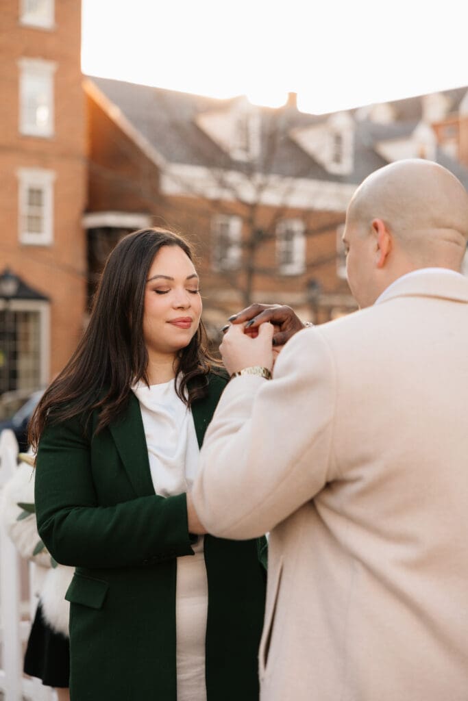 Elopement ceremony officiant blesses the rings during Northern Virginia wedding vows