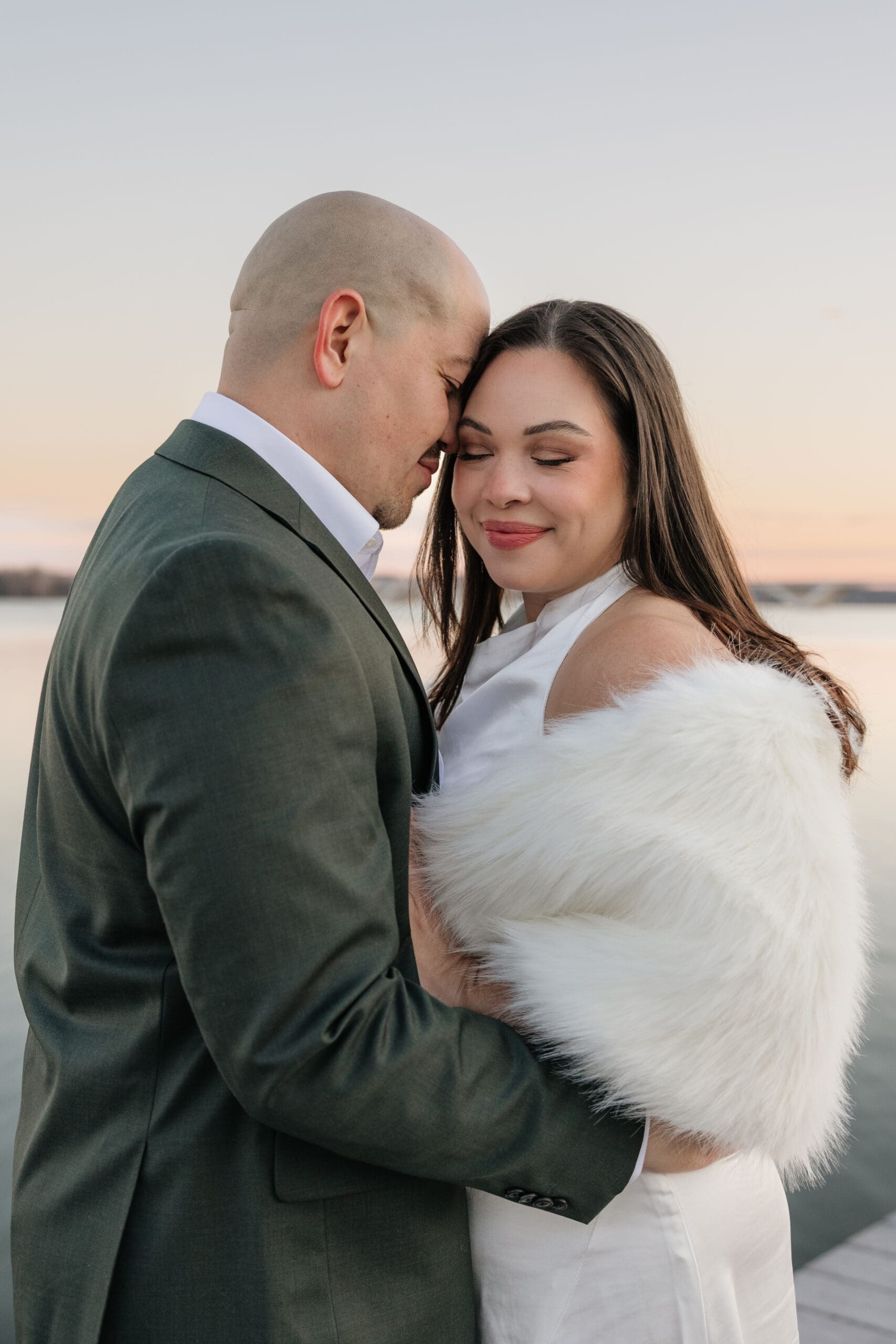 bridal portraits at sunset overlooking the Potomac in Old Town Alexandria