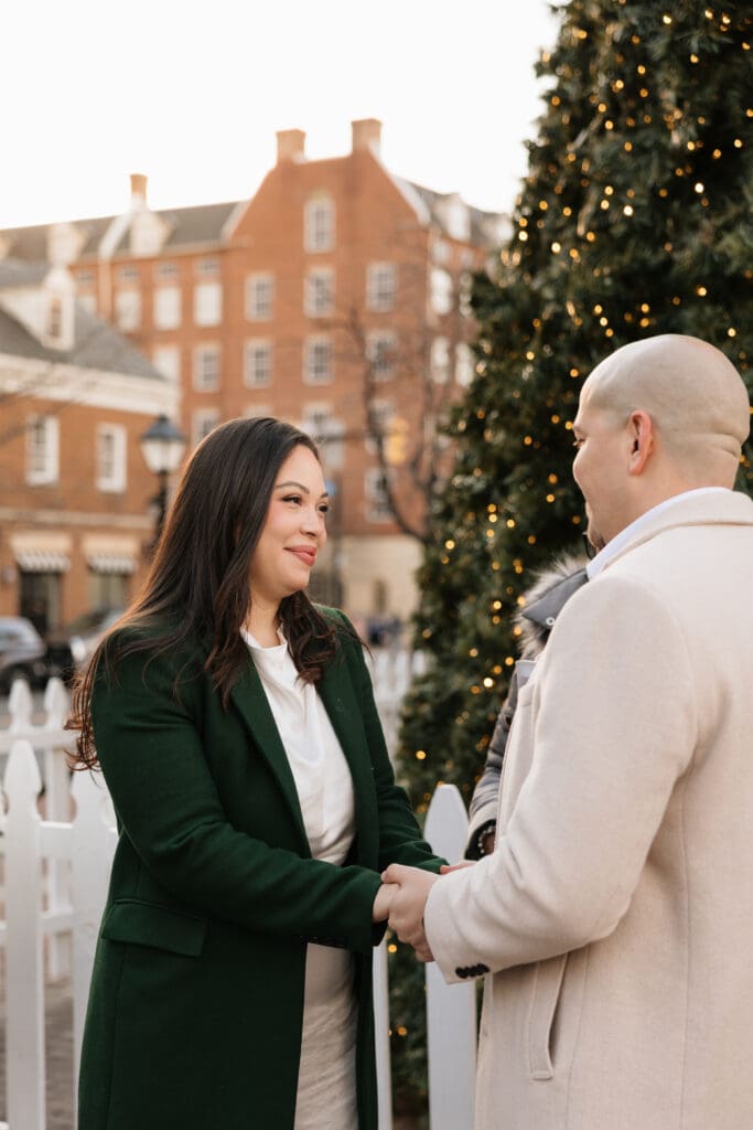 Bride admires her groom during a small wedding ceremony in Northern Virginia